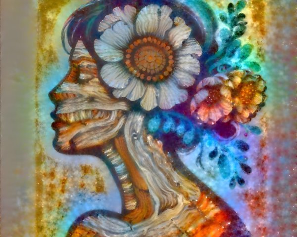 Stylized profile of a woman with floral elements
