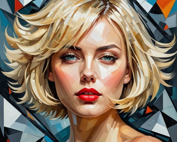 Portrait of a Young Woman with Bold Geometric Background