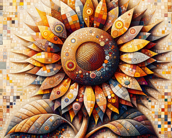 Vibrant Abstract Sunflower with Geometric Patterns