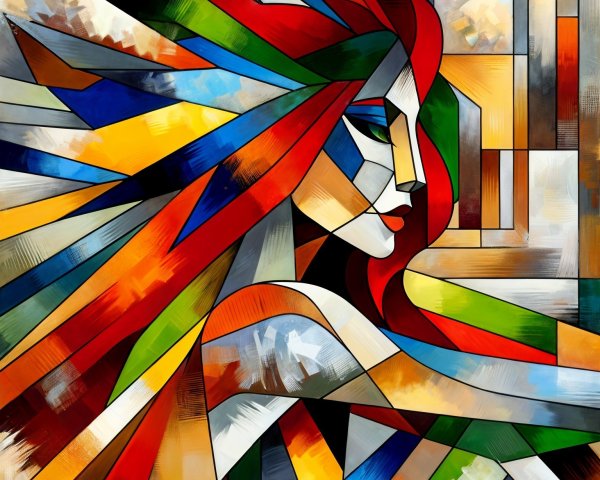 Abstract Artwork of a Woman with Geometric Shapes