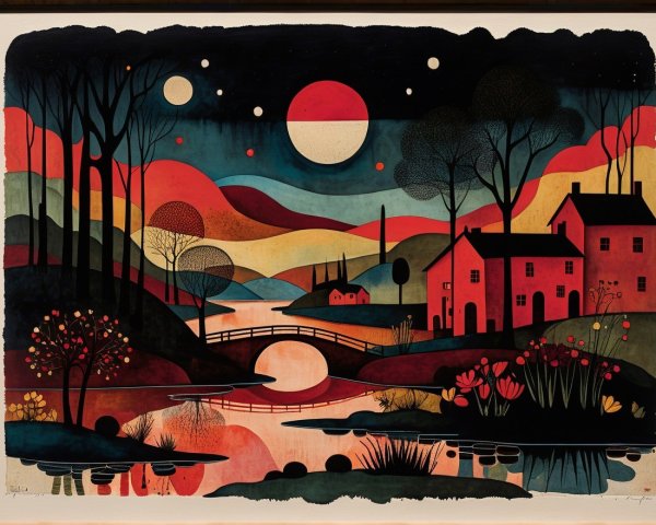 Vibrant Landscape with River and Dreamlike Skies