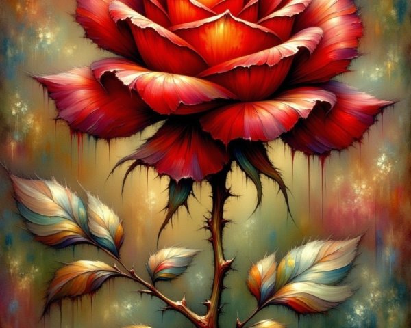 Vibrant Red Rose with Detailed Petals and Green Stem