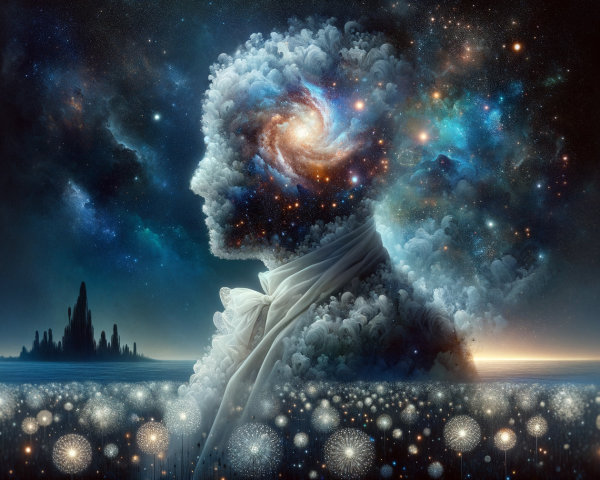 Cosmic Silhouette with Galaxy and Serene Landscape