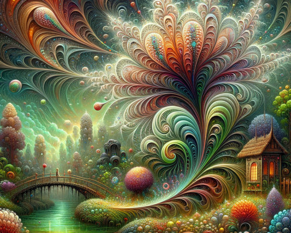 Vibrant Fantastical Landscape with Majestic Tree