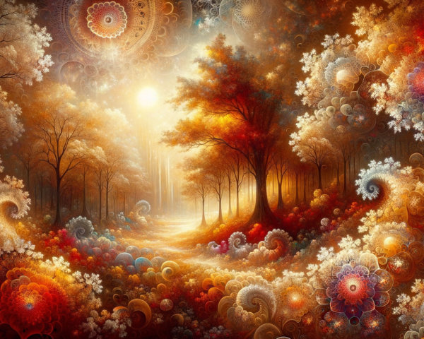 Surreal Vibrant Landscape with Autumn Foliage and Patterns
