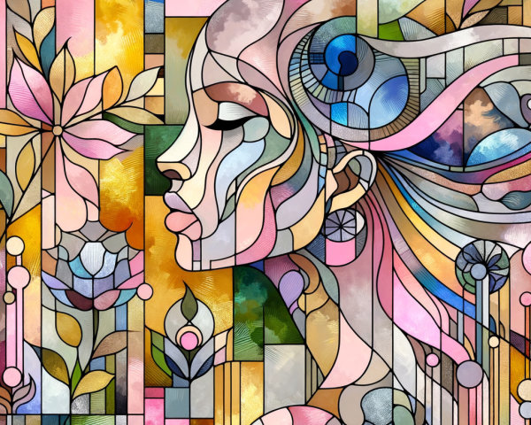 Vibrant Stained-Glass Style Woman's Profile Portrait