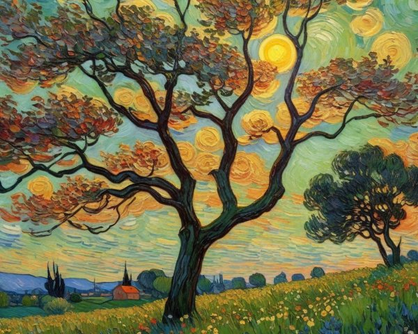 Vibrant Landscape with Colorful Trees and Hills