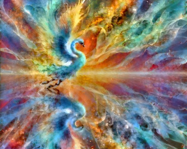 Vibrant Cosmic Phoenix in a Colorful Nebula Background