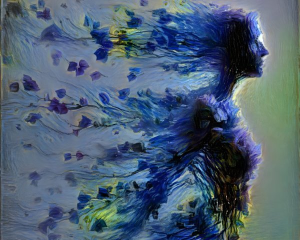 Ethereal Woman Silhouette with Flowing Leaves and Petals
