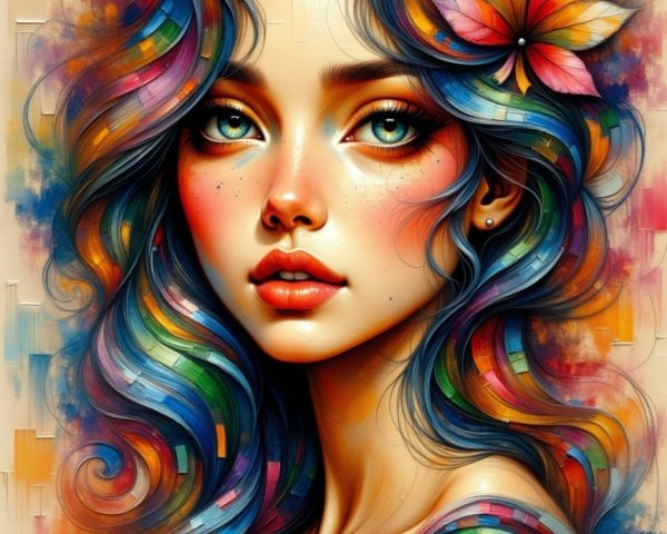 Portrait of a Young Woman with Multicolored Hair