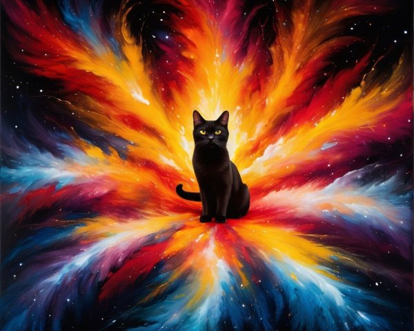 Black Cat in a Vibrant Cosmic Explosion Artwork