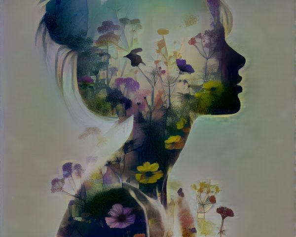 Silhouette of a woman blended with colorful flowers