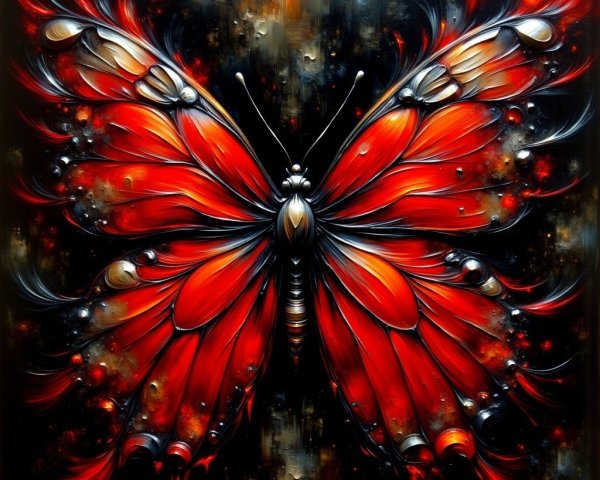 Vibrant Red Butterfly with Glossy Detailed Wings