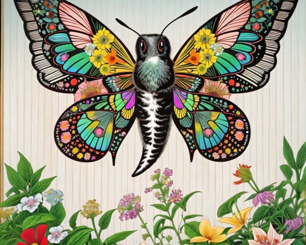 Vividly Illustrated Butterfly in a Colorful Garden