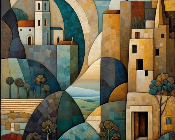 Abstract Landscape with Geometric Shapes and Structures