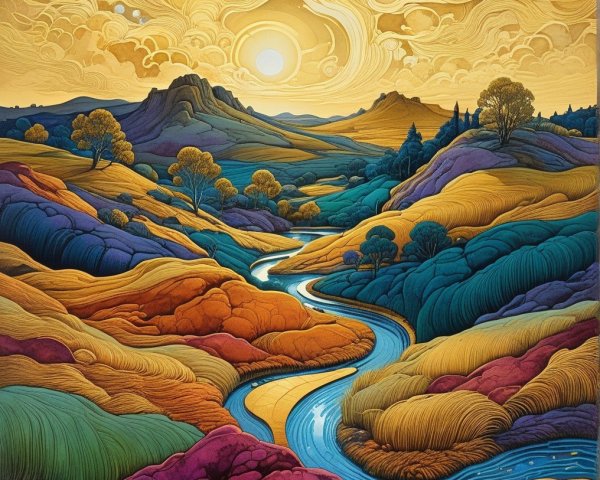 Vibrant Landscape with Rolling Hills and River