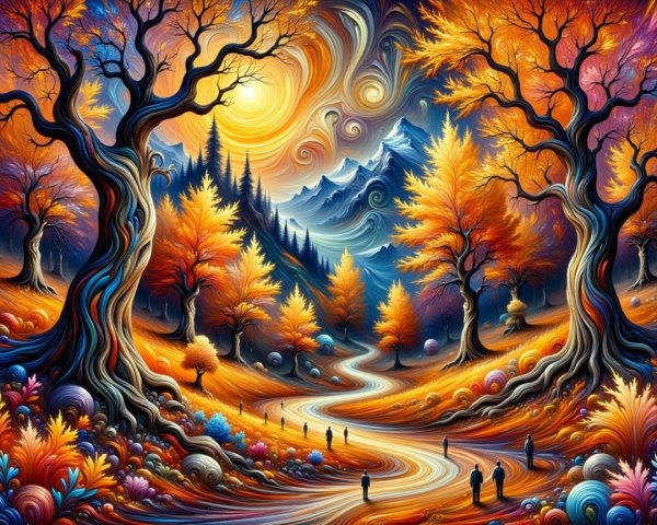 Vibrant Autumn Landscape with Mountains and Trees