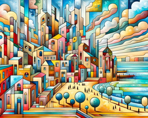Vibrant Abstract Landscape with Colorful Buildings