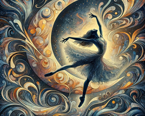 Ballet Dancer in Vibrant Cosmic Backdrop