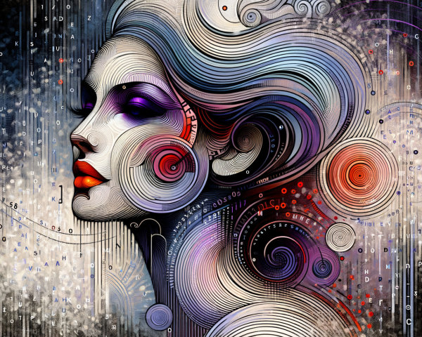 Abstract Portrait of a Woman with Bold Colors and Patterns