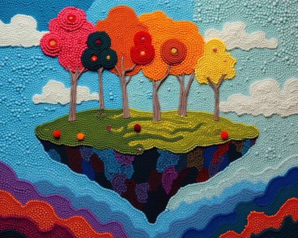 Vibrant Floating Island with Colorful Trees and Sky
