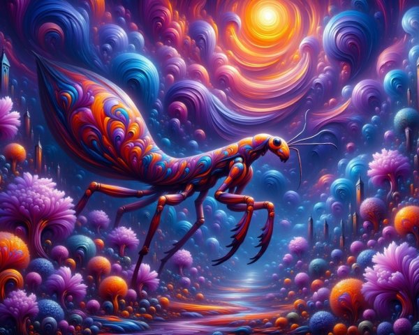 Abstract Insect Art with Colorful Flora and Landscapes