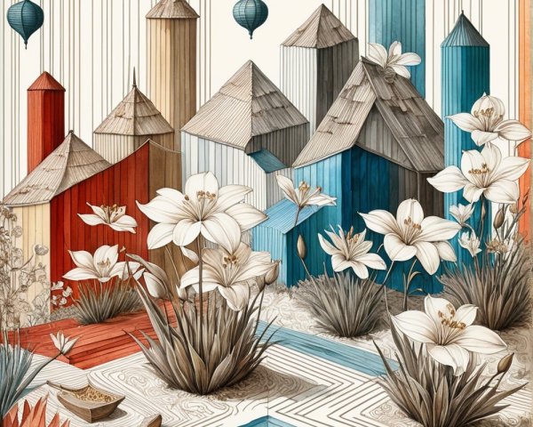 Colorful Geometric Houses in a Whimsical Landscape