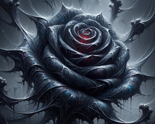 Black Rose with Intricate Swirling Tendrils and Hues