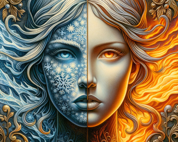 Split Portrait of Woman Representing Winter and Summer