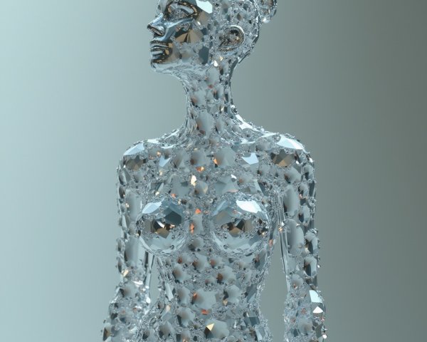 Stylized Reflective Humanoid Figure with Crystalline Facets