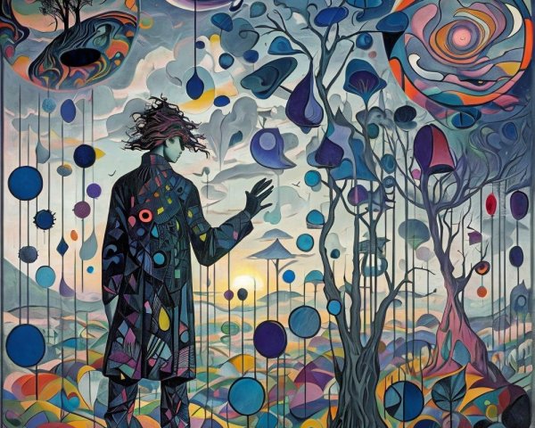 Dreamlike Landscape with Vibrant Colors and Abstract Forms