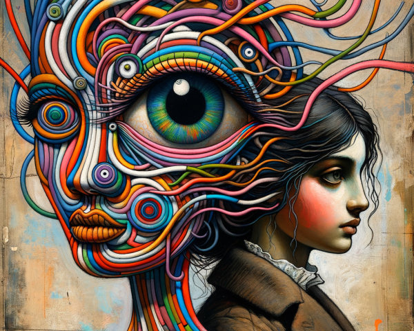 Abstract Profile with Colorful Swirling Patterns