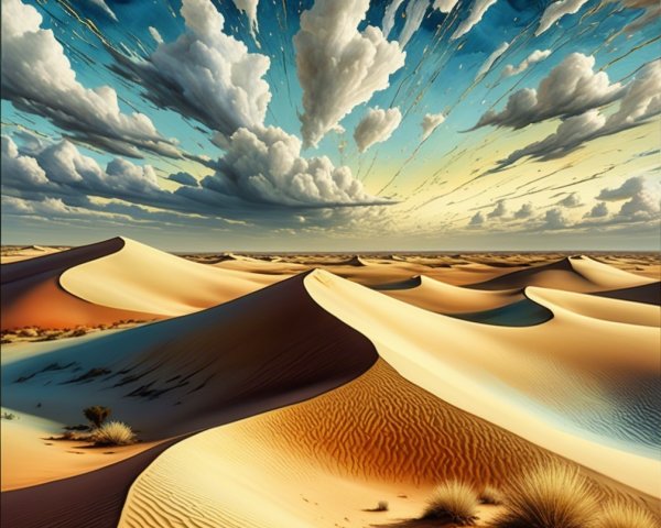Desert Landscape with Rolling Dunes and Dramatic Sky
