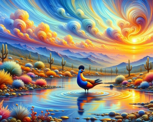 Surreal Landscape with Vibrant Skies and Lake