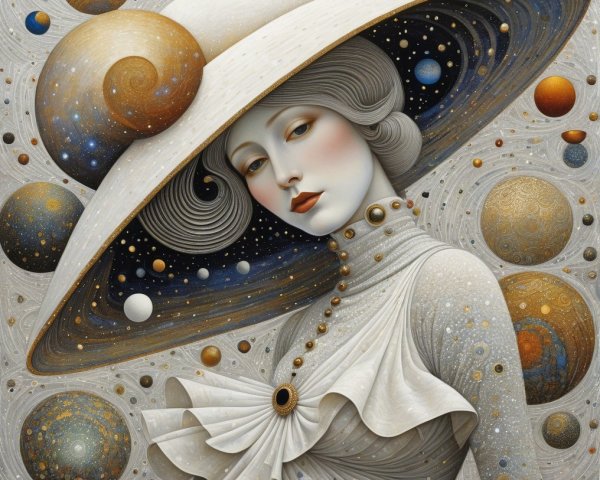 Surreal Portrait of Woman with Celestial Hat Design