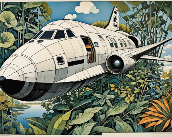 Futuristic Spacecraft Among Tropical Foliage