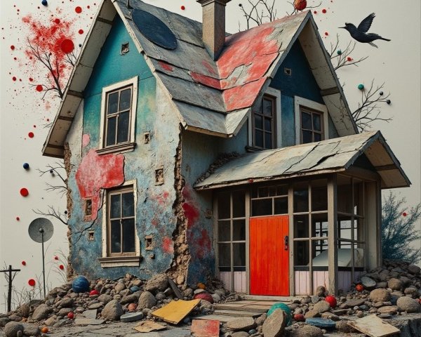 Whimsical Dilapidated House with Colorful Exterior