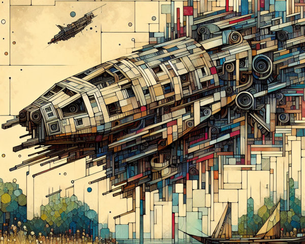 Futuristic Spacecraft Over Tranquil Landscape Scene
