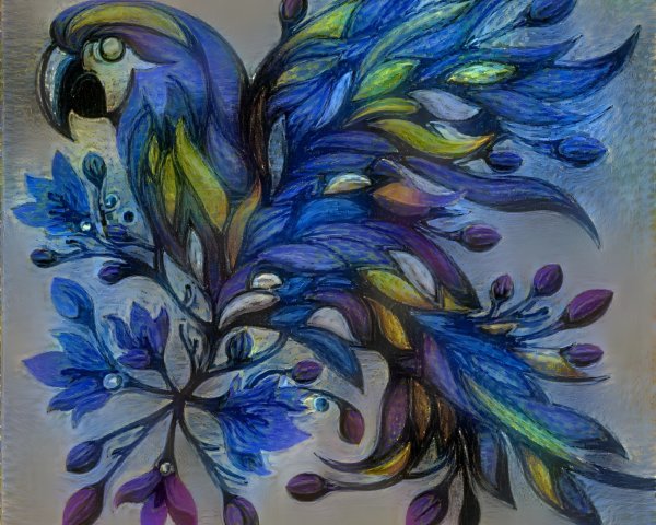 Vibrant Abstract Parrot with Lush Foliage and Flowers