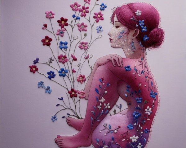 Serene Woman Surrounded by Vibrant Flowers