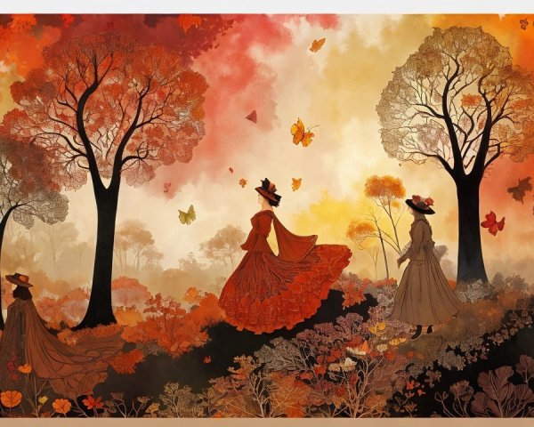 Autumn Landscape with Figures and Butterflies