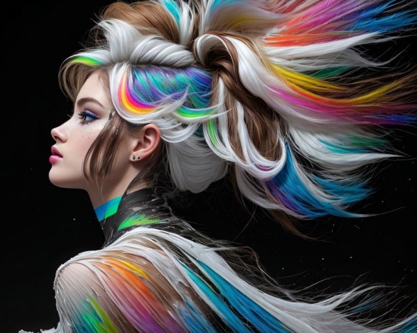 Profile of a Woman with Vibrant Rainbow Hairstyle