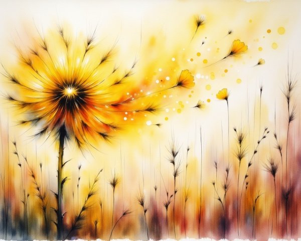 Vibrant Sunburst Flower Artwork with Soft Background