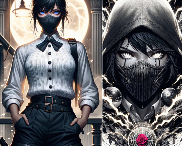 Chic Character in Moonlit Scene with Face Mask