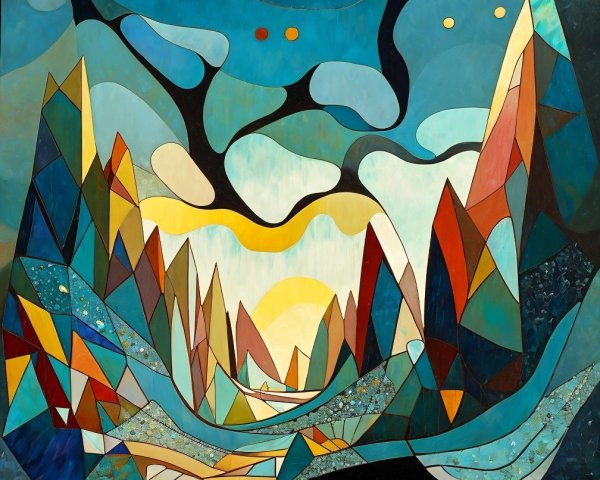 Vibrant Abstract Landscape with Geometric Mountains