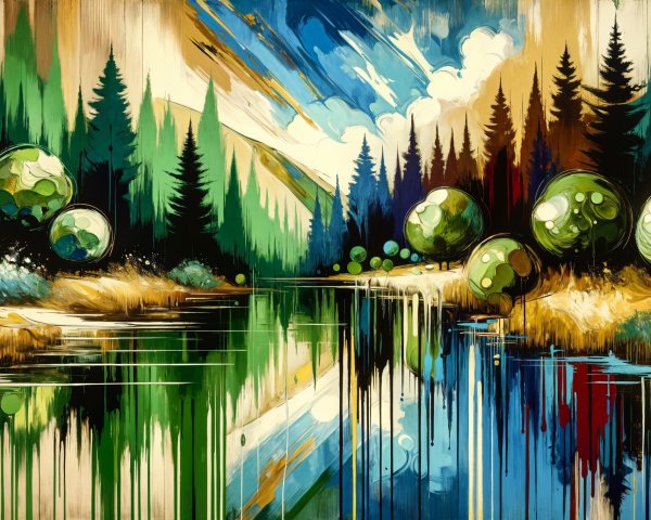 Vibrant Landscape with Serene River and Colorful Sky