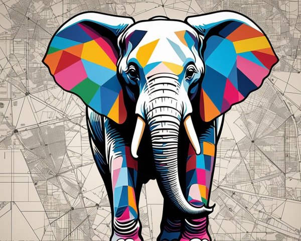 Stylized Elephant with Geometric Pattern Background