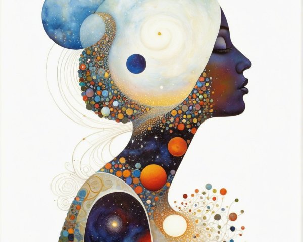 Silhouette of a Woman Filled with Cosmic Elements