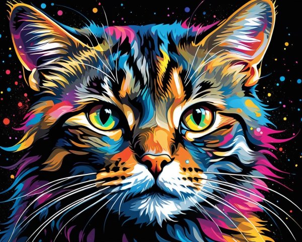 Vibrant Close-Up Illustration of a Cat's Face