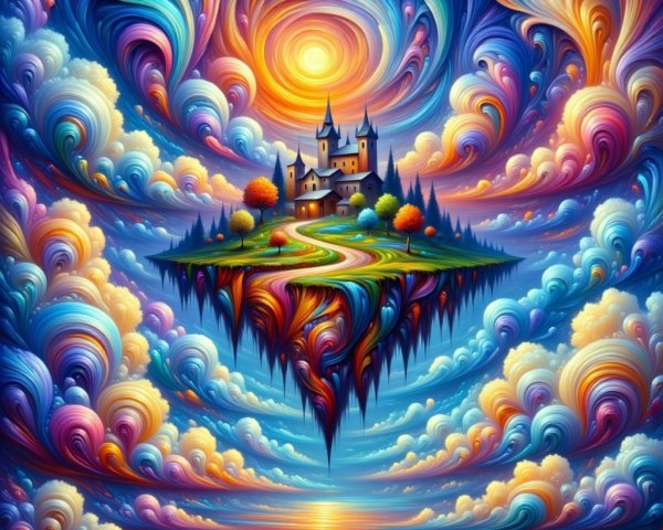 Whimsical Castle on a Colorful Floating Island